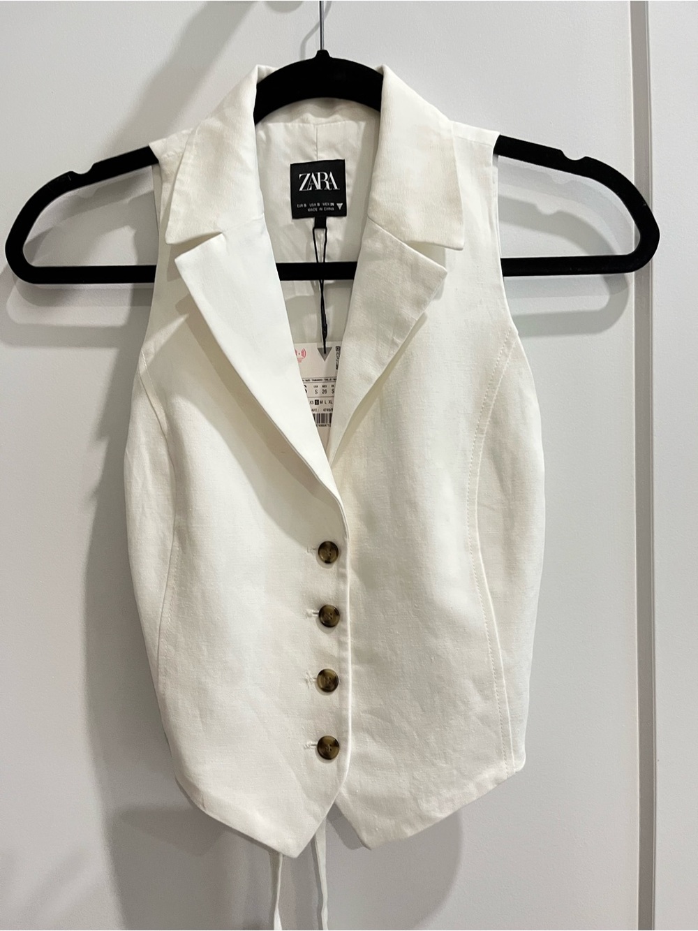 ZARA White Button-Front Linen-Blend Vest